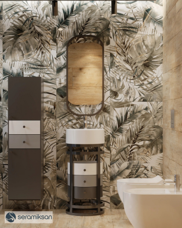 Gresie rectificata portelanata, tip tapet, Tropical Green-White Full Lapp 56622010, 60x120 cm, alb, verde, finisaj lucios [5]