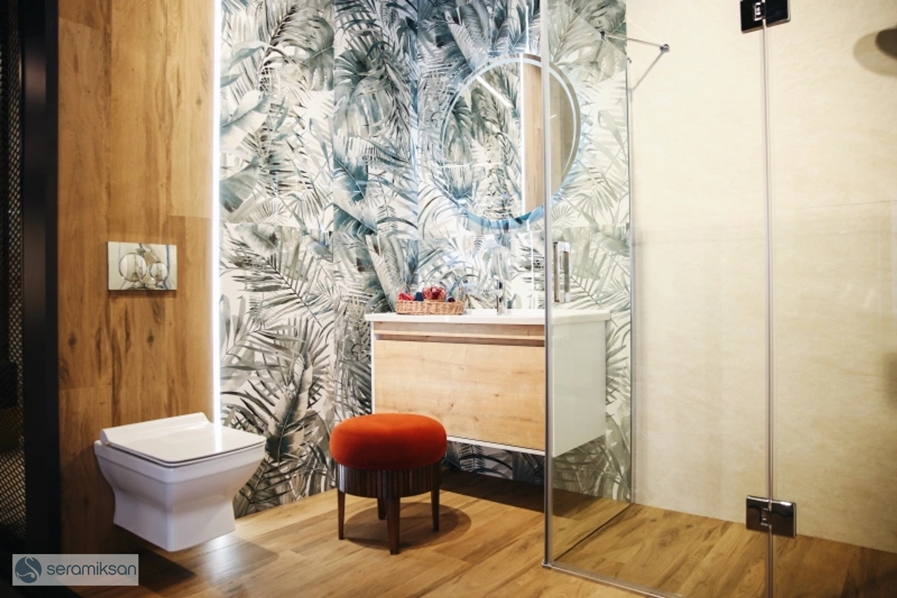 Gresie rectificata portelanata, tip tapet, Tropical Green-White Full Lapp 56622010, 60x120 cm, alb, verde, finisaj lucios [4]