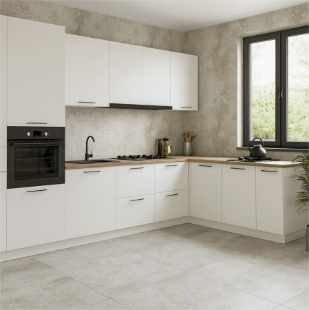 Gresie rectificata tip ciment, Beton Bianco 60x120 cm, alb, finisaj semilucios [1]