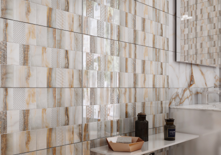 Piesa decorativa rectificata tip marmura, Goldie Mix White 4994, 24.4x74.4 cm, alb, finisaj lucios [1]