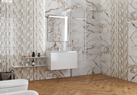 Piesa decorativa rectificata tip marmura, Goldie Mix White 4994, 24.4x74.4 cm, alb, finisaj lucios [2]