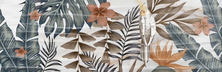 Piesa decorativa rectificata tip tapet tropical, Goldie Birts Onda White 3279, 73.2x74.4 cm, alb, verde, finisaj lucios, 3 placi/set [2]