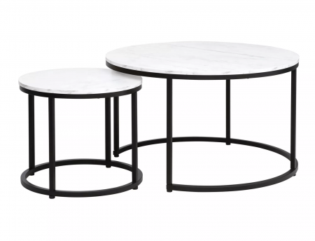 MESE - SET mese de cafea DION efect marmura alba, cadru  negru 80x48 / 48x42