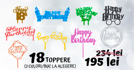Pachete toppere - Set 18 buc toppere "Happy Birthday"