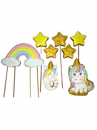 Biscuiti personalizati - Set biscuiti tip topper pentru tort cu tematica unicorn