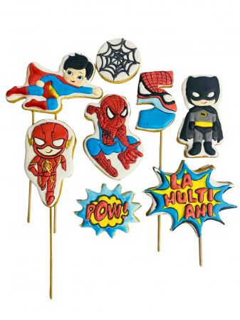 Biscuiti personalizati - Super Eroi, Spiderman, Superman, Batman, Flash - Biscuiti decorati cu glazura de zahar si pictati manual