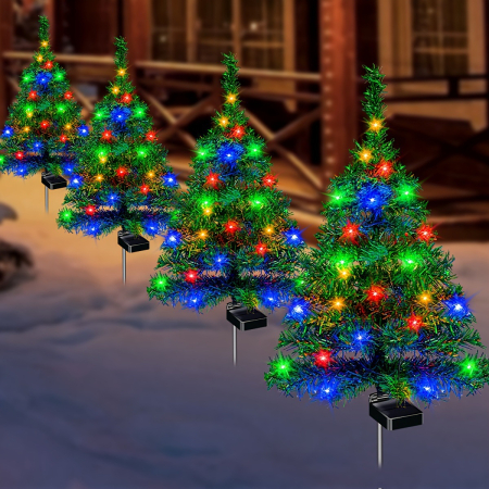 Pachete Promotionale - Set 4 x Brad Decorativ Solar cu Lumini LED Multicolore – Functionare Automata Zi/Noapte pentru Decor de Craciun Exterior