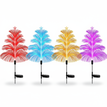 Lampi Decorative - Set 2 Lampi Solare Fountain cu Fibra Optica - Iluminare Multicolora pentru Decorative Exterior