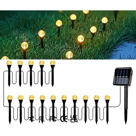 Lampi Solare Decorative - Set 2 Instalații Solare de Grădină cu 15 Globuri LED, Lumină Caldă sau Multicoloră