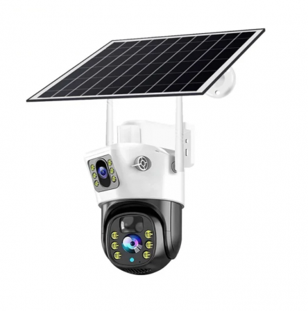 Camere Supraveghere - Cameră de Supraveghere Duală cu Panou Solar, Conectivitate SIM/WiFi, Senzor de Mișcare, Lentile Duble, 4K HD 8MP și 4G