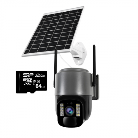 Camere Supraveghere - Cameră Supraveghere Solară+Card 64GB, 4G TS1-4G, 3MP, PTZ 355°, Night Vision Color, Audio Bidirecțional, Alarmă, O-Kam Pro