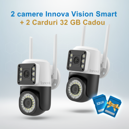 Camere Supraveghere - Set 2 x Cameră Video Duală INNOVA VISION SMART 6MP , 42 Led, Vedere 360°, Wifi +2 card 32gb Cadou