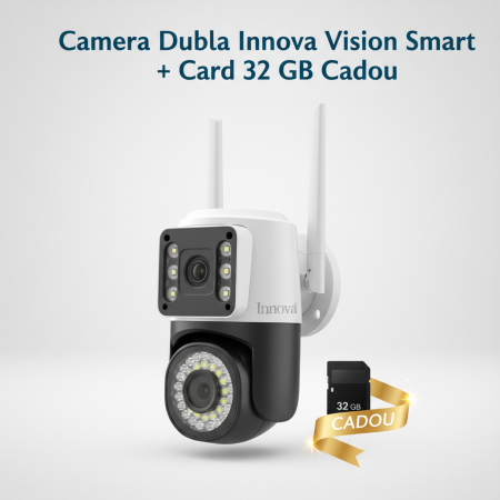 BLACK FRIDAY 2025 - Black Friday - Cameră Video Duală INNOVA VISION SMART 6MP , 42 Led, Vedere 360°, WiFi, Vedere Nocturna,Live Pe telefon+ Card Cadou 32gb