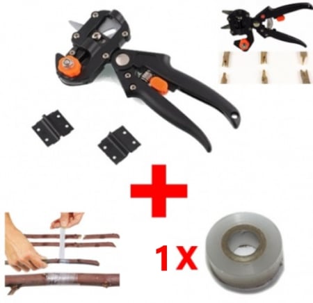 Casa Si Gradina - Cleste profesional de altoit cu 3 cutite U V Omega + 1 banda pentru altoit biodegradabila