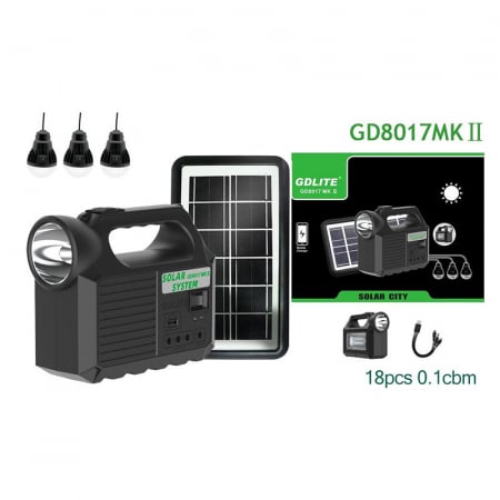 Pachete Promotionale - Kit Solar Portabil Solar City Cu 3 Becuri , Lanterna , Lampa , Incarcator Telefon