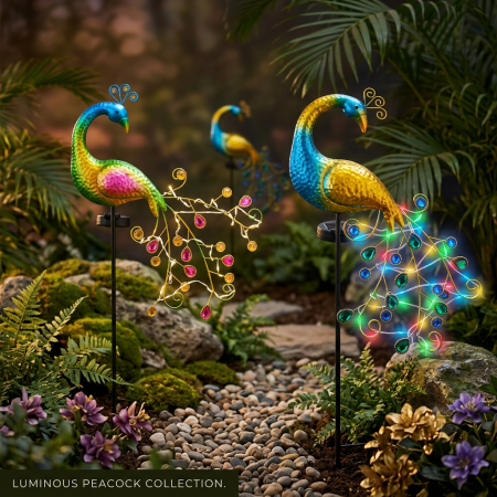 CASA SI GRADINA - Lampa Solara Decorativa Paun LED - Iluminare Eleganta pentru Gradina Ta