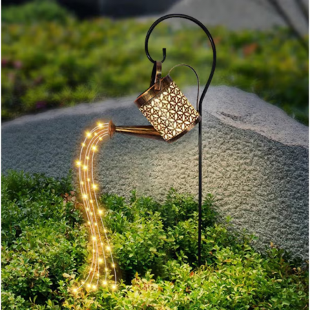 LAMPI SOLARE - Lampă Solară LED Tip Stropitoare cu Stele, Fier Forjat, Design Retro, Proiecție Lumină Caldă, IP65, 80 cm