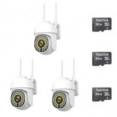 Pachete Promotionale - Pachet 3 x Cameră de Supraveghere Smart WIFI, 36 LED-uri, HD, IP66 + 3 Carduri Incluse+CADOU SURPRIZA