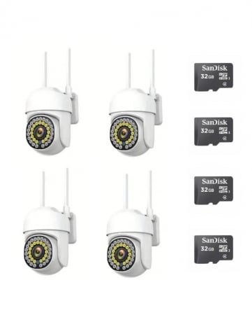 Pachete Promotionale - Pachet 4 x Cameră de Supraveghere Smart WIFI, 36 LED-uri, HD, IP66 + 4 Carduri Incluse+CADOU SURPRIZA