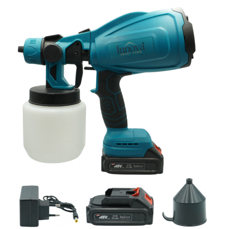 Accesorii Auto - Pistol de Pulverizare Electric, Fără Fir, 800W, 48V, 2 Acumulatori Li-Ion, 800 ml, HVLP, Pulverizare Fină, Innova+Cadou Surpriza