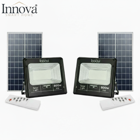 Iluminat Solar - Set 2 x Proiector LED INNOVA 800 W Cu Panou Solar si telecomanda, IP66 + Cadou Surpriza