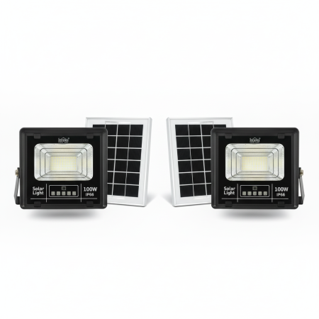 LAMPI SOLARE - Set 2 X Proiector Solar Innova 100W , IP66 , Indicator Batarie , Telecomanda , 6500k , 3 Ani Garantie
