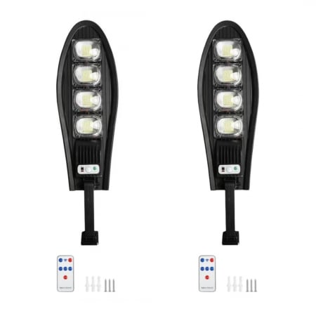 LAMPI SOLARE - Set 1+1 Lampa Solara Cobra 168 Led , Ip66 , Senzor de Lumina + Senzor de Miscare + Telecomanda