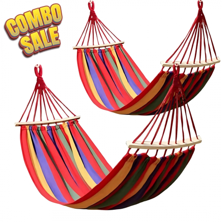 Pachete Promotionale - Set 2 Hamace cu Bară de Lemn, Bumbac 180×80 cm, Relaxare de Vara pentru 2 Persoane