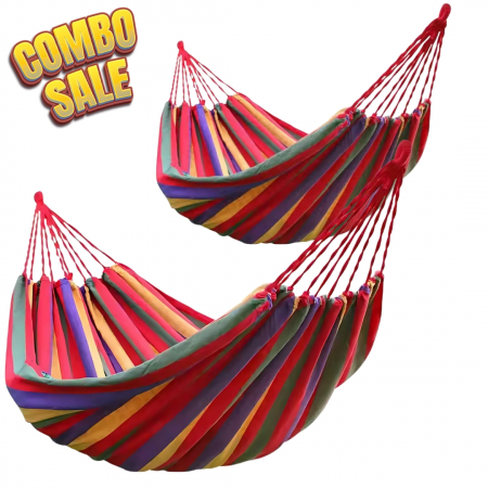 Pachete Promotionale - Set 2 Hamace Multicolore pentru o Persoana, 200×80 cm cu Accesorii de Prindere