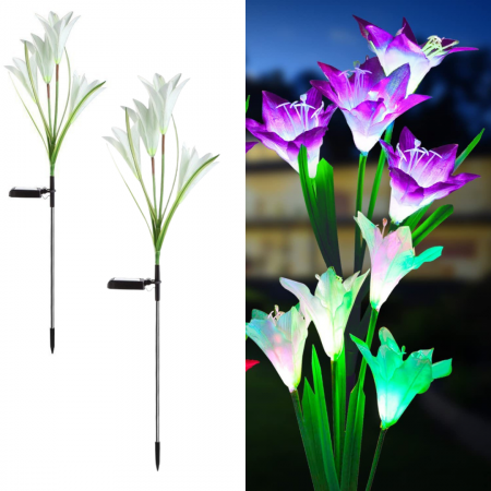 Decoratiuni - Set 2 Lampi Solare Crini Decorative, 70cm, IP66, LED cu Senzor Lumina
