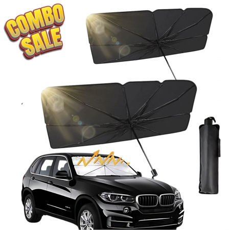 Accesorii Auto - Set 2 Parasolare Auto Tip Umbrela pentru Parbriz, Protecție UV + Racire Instanta, 130x80 cm