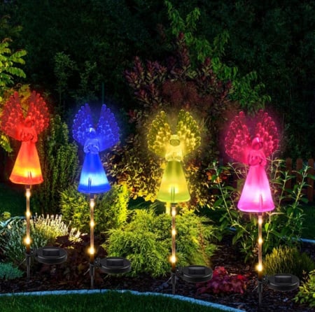 LAMPI SOLARE - Set 2 x Lampi Solare Decorative de Gradina Ingerasi , RGB , acumulator incorporat