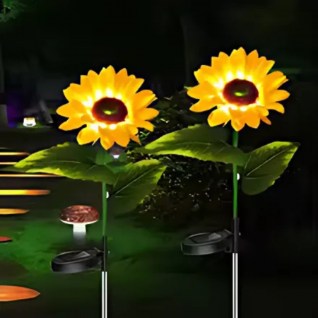 Pachete Promotionale - Set 2 x Lămpi Solare LED tip Floarea Soarelui pentru Grădină, 10 Micro-LED-uri, Înălțime 70 cm, IP65, Iluminare Automată cu Senzor