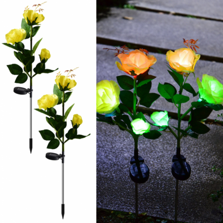 Pachete Promotionale - Set 2 x Lampi Solare Trandafir cu 3 Flori LED – Decor Elegant de Gradina, Tarus si Panou Solar