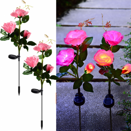 Pachete Promotionale - Set 2 x Lampi Solare Trandafir cu 3 Flori LED – Decor Elegant de Gradina, Tarus si Panou Solar