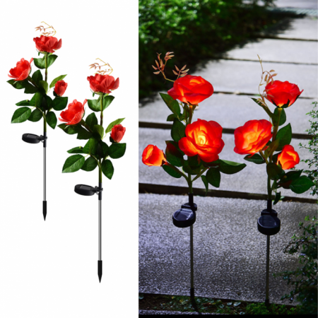 Pachete Promotionale - Set 2 x Lampi Solare Trandafir cu 3 Flori LED – Decor Elegant de Gradina, Tarus si Panou Solar