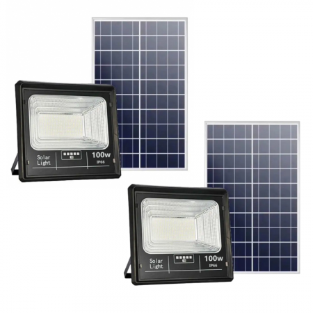BLACK FRIDAY 2025 - Black Friday - Set 2 x Proiector Solar Jortan 100W , IP66 , Indicator Baterie , 6500k + Cadou Surpriza