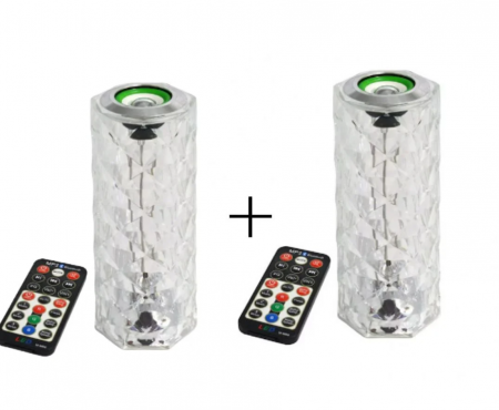 Pachete Promotionale - Set 2x Lampă LED Cristal cu Boxă Bluetooth, 16 Culori, Control Tactil și Telecomandă