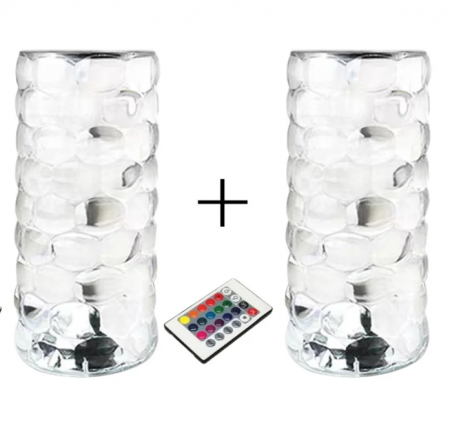 Pachete Promotionale - Set 2x Veioza - Lampă de Masă sau Noptiera cu Design Picătură de Apă , 16 Culori Schimbabile + Telecomanda