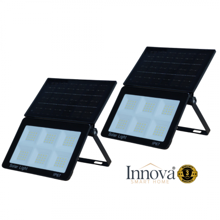 LAMPI SOLARE - Set 2x Lampa Solara Modulara Aurora by Innova 100W BK-T7 cu Panou Detasabil – Senzor Lumina, IP67, 140 mp2