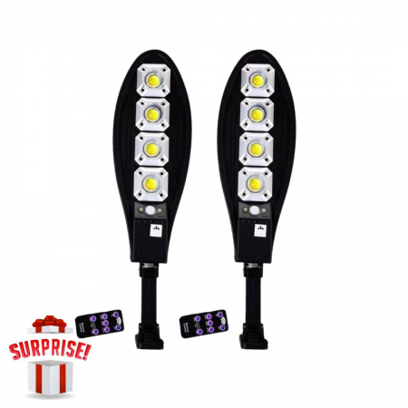 LAMPI SOLARE - Set 2x Lampa Solara Stradala 300W, Senzor de miscare, Senzor de lumina cu Telecomanda + Cadou Surpriza