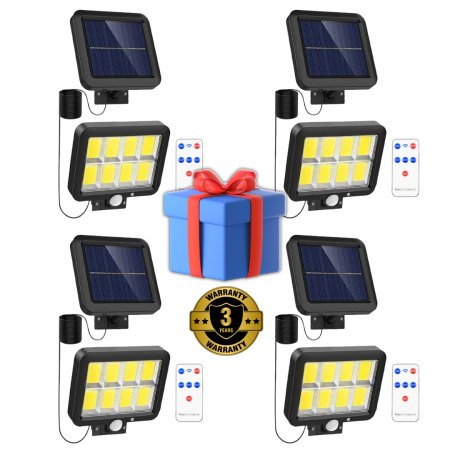 #ULTIMA SANSA - Set 4x Lampi Solare T9 INNOVA Smart Home, 160 LED COB, 8 Cadrane, Senzor Miscare, Panou Detașabil, IP66 + Telecomandă, Cadou + Garanție 3 Ani