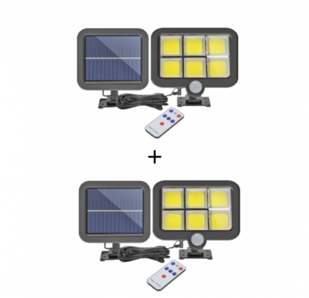 Lampi Solare - Set 2 x Proiectoare Solare cu Panou Separat Si Senzor de Miscare  + Telecomanda +cadou surpriza
