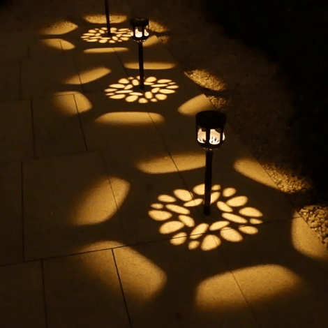 LAMPI SOLARE - Set 4 x Lampă Solară Decorativă pentru Grădină Lisabona, Proiecție Florală, Iluminare LED Automată