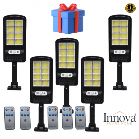 blackfriday - Black Friday - Set 5 Lampi cu Incarcare Solara prin Inductie 160 LED-uri COB, telecomanda + cadou surpriza