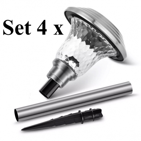 LAMPI SOLARE - Set Elegant de 4 Lămpi Solare Torino din Sticlă și Metal cu Acumulator Incorporat