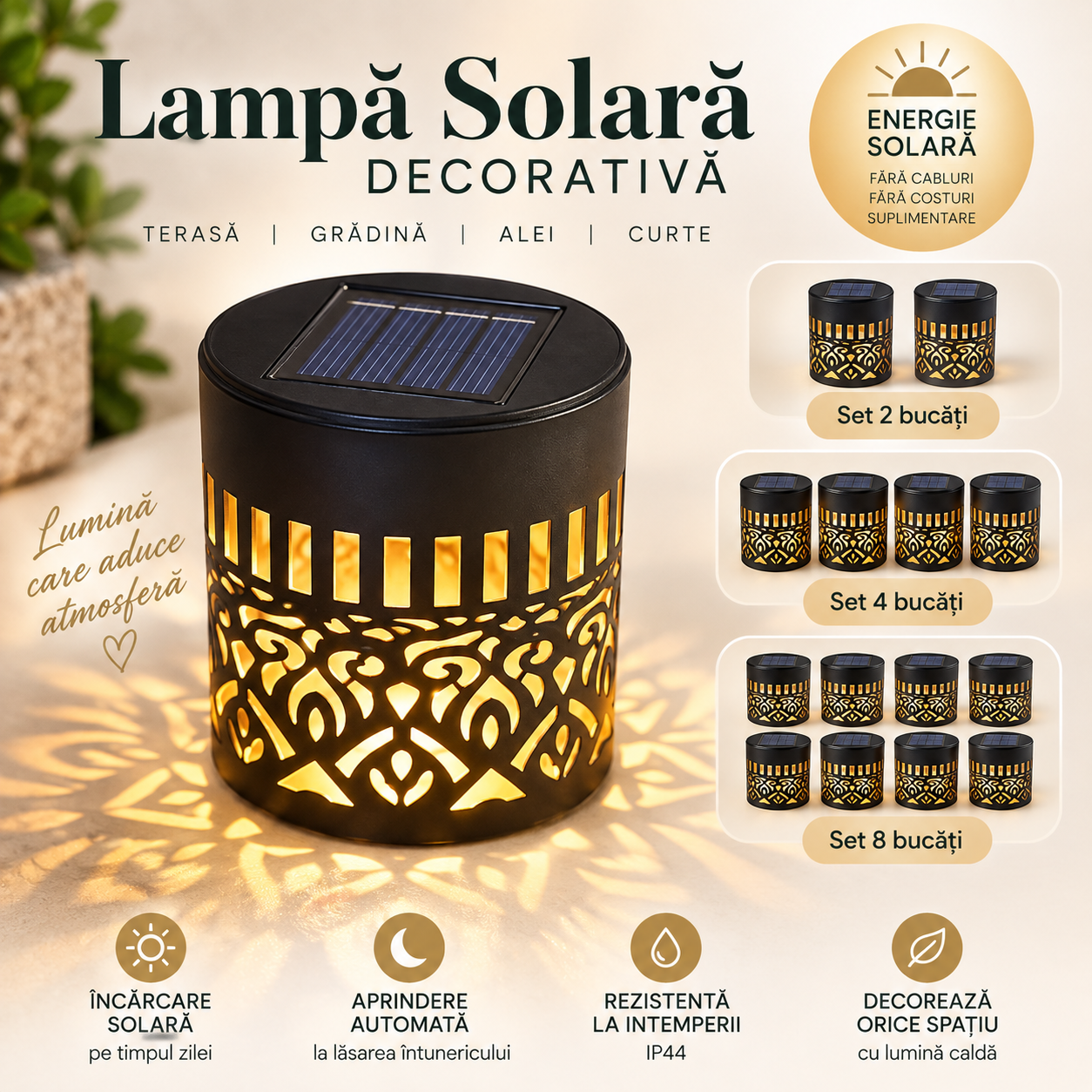 Lămpi solare decorative de perete cu proiecție Mandala, alb cald sau multicolor, IP65 - Set 2, 4 sau 8 bucăți [8]