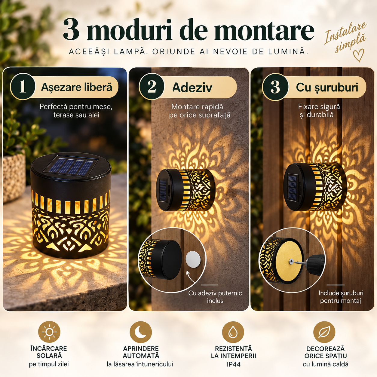 Lămpi solare decorative de perete cu proiecție Mandala, alb cald sau multicolor, IP65 - Set 2, 4 sau 8 bucăți [6]