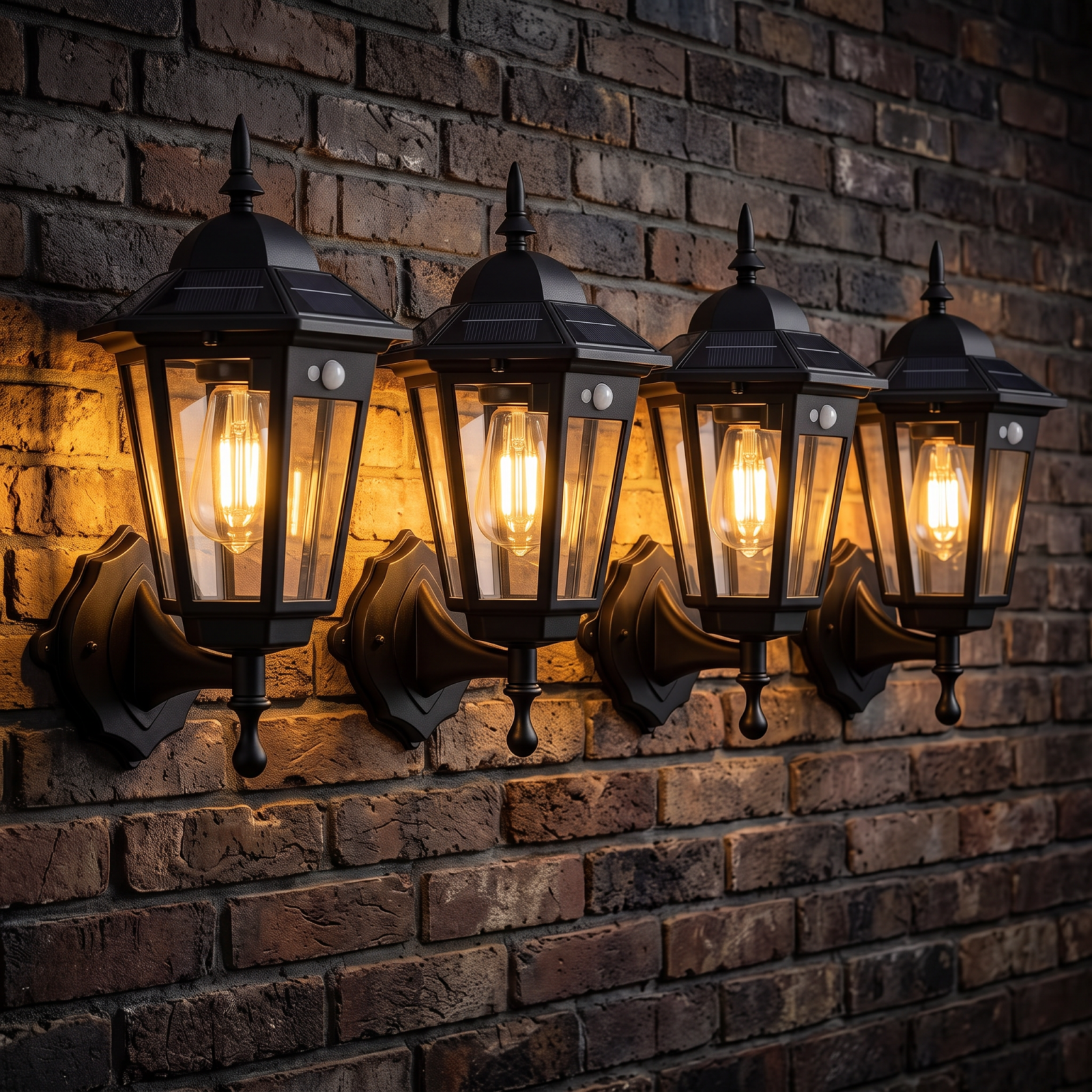 Set Aplice Solare de Perete Vintage cu Senzor de Mișcare, 3 Moduri, Lumină Alb Cald [1]