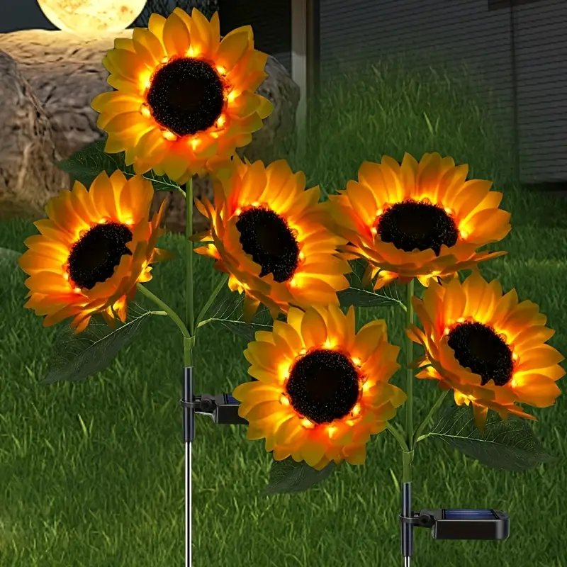 Set 4x Lămpi Solare LED pentru Grădină tip Floarea Soarelui, 10 Micro-LED-uri pe Floare, Înălțime 70 cm, Rezistente la Intemperii, IP65 [2]